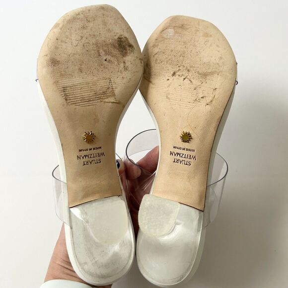 Stuart Weitzman Kristal Clear Heel Sandals in White Size 6.5 - Picture 7 of 8
